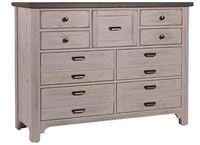 Bungalow Home Master Dresser - 9 Drawer in a Dover Grey finish from Vaughan-Bassett furniture