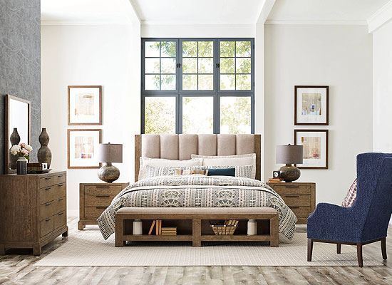 Skyline Bedroom Collection with Upholstered Meadowood Bed from American Drew