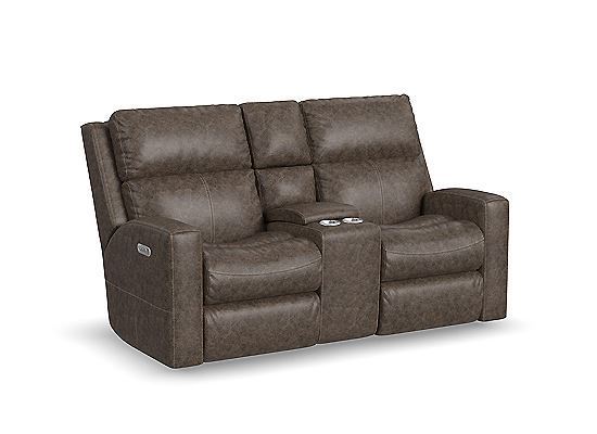 Flexsteel Furniture Score Power Reclining Loveseat with Console and Power Headrests and Lumbar - B3805-601L